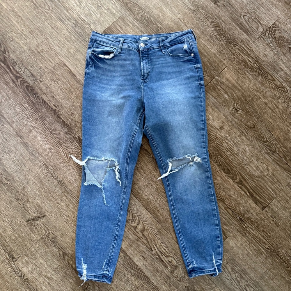 Old Navy Jeans Women 10 High Rise Faded Distressed Denim Rockstar Super Skinny